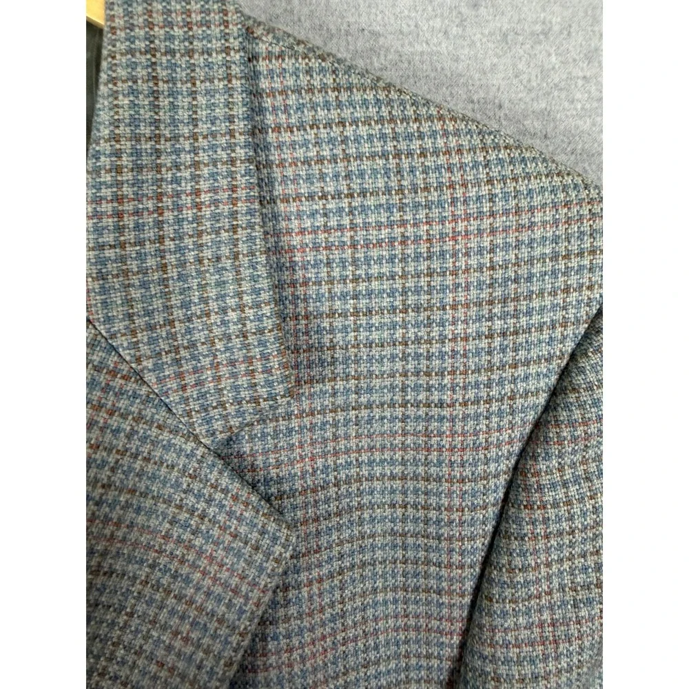 Vintage Bespoke‎ Mens Pure Wool Blazer Blue Grey Check Sport Coat Houndstooth
